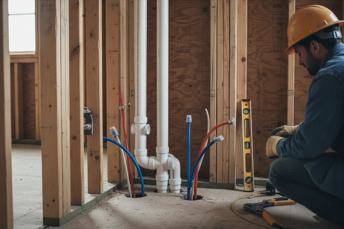 Drain and supply rough-in during Toilet Repair and Installation in Garden City